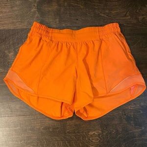 neon orange lululemon shorts size 8 length 4’
